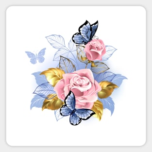 Pink Roses with Butterflies Sticker